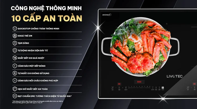 Bếp từ Livotec tích hợp 10 cấp độ an toàn
