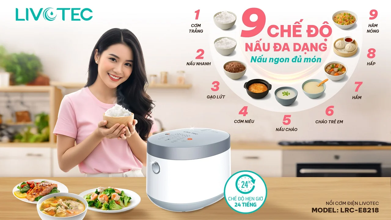 Livotec LRC-E8218 9 chế độ nấu thông minh đa dạng