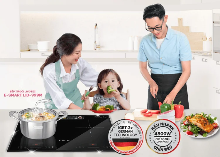 Bếp từ đôi phù hợp với gia đình có nhu cầu nấu nướng nhiều