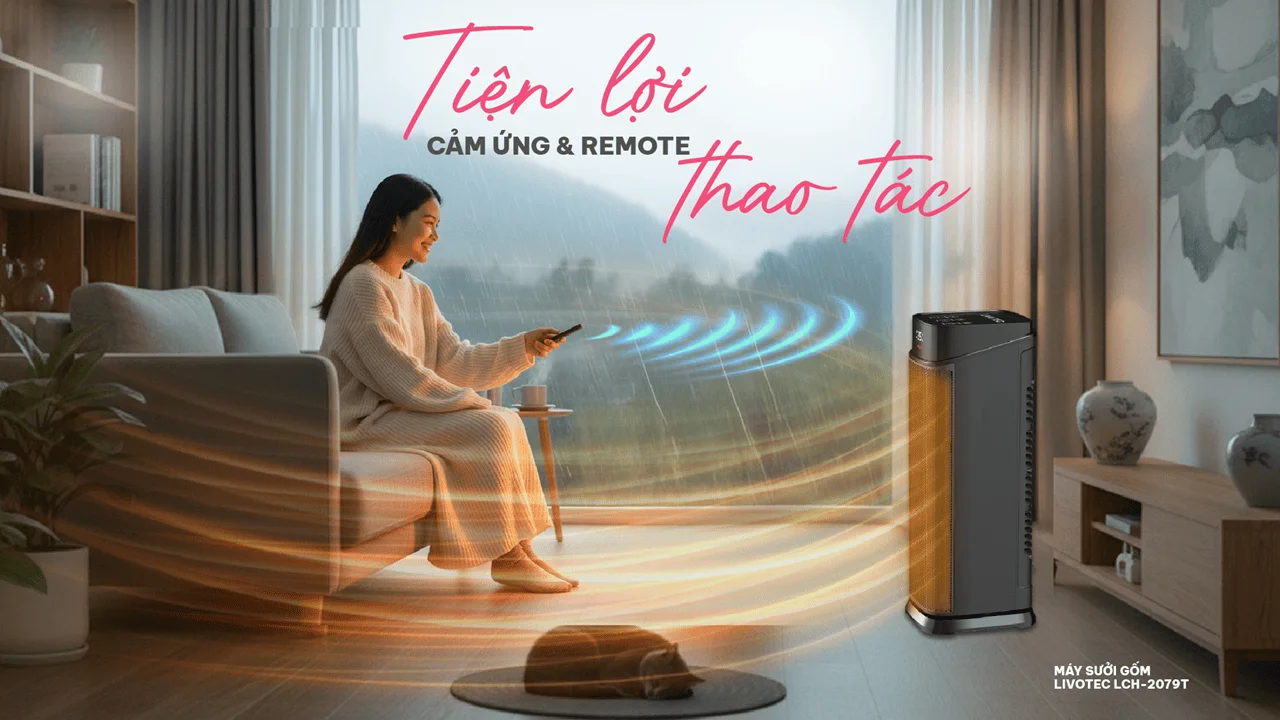 Máy sưởi gốm Livotec LCH-2079T trang bị điều khiển cảm ứng hiện đại