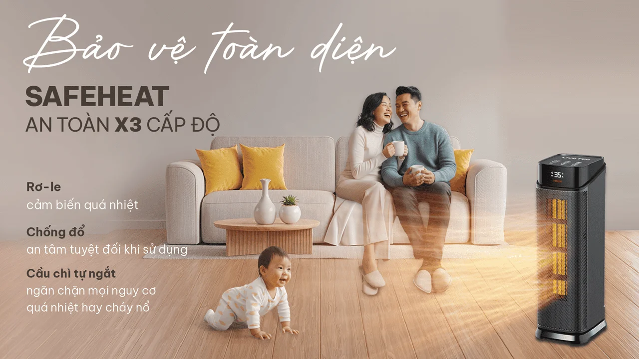 Máy sưởi gốm Livotec LCH-2079T ứng dụng công nghệ SafeHeat™ an toàn X3 cấp độ