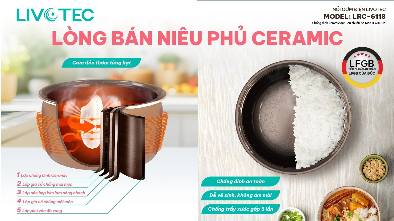 Livotec LRC-6118 có lòng nồi bán niêu Ceramic