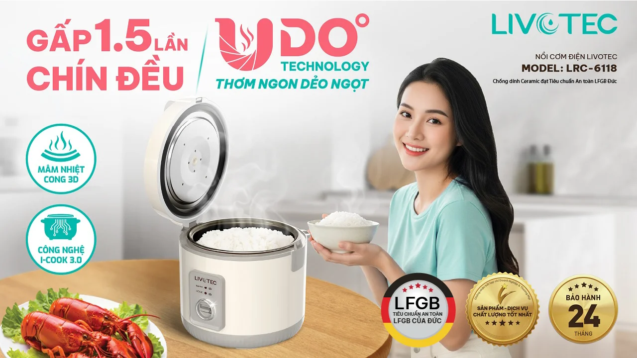 Nồi cơm điện Livotec LRC-6118 gấp 1.5 lần chín đều