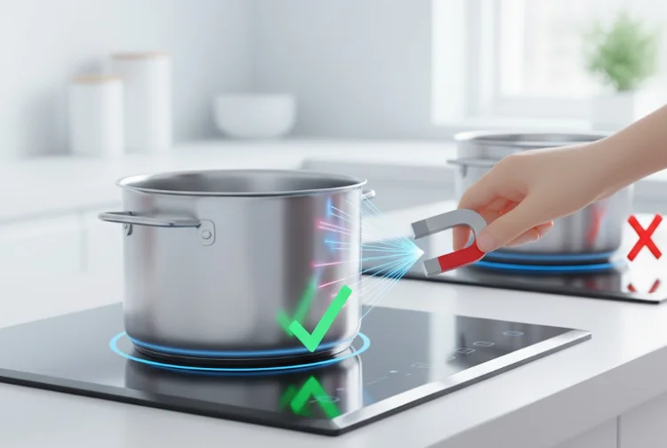 Dùng nam châm kiểm tra nồi bếp từ