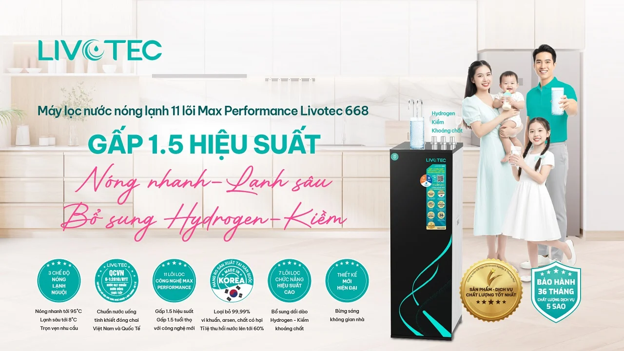 Máy lọc nước nóng lạnh Livotec 668 nâng cao hiệu suất gấp 1.5 lần