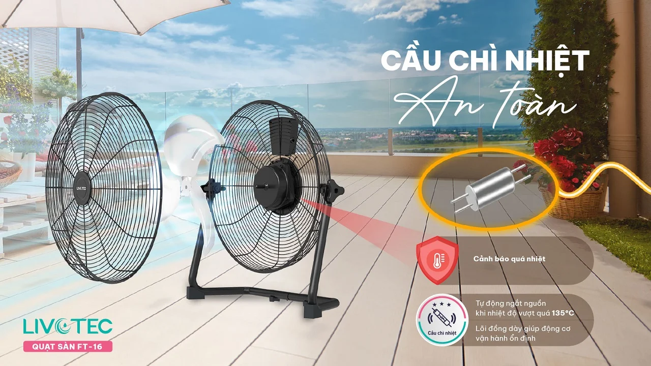 Quạt sàn Livotec FT-16 có cầu chì nhiệt an toàn