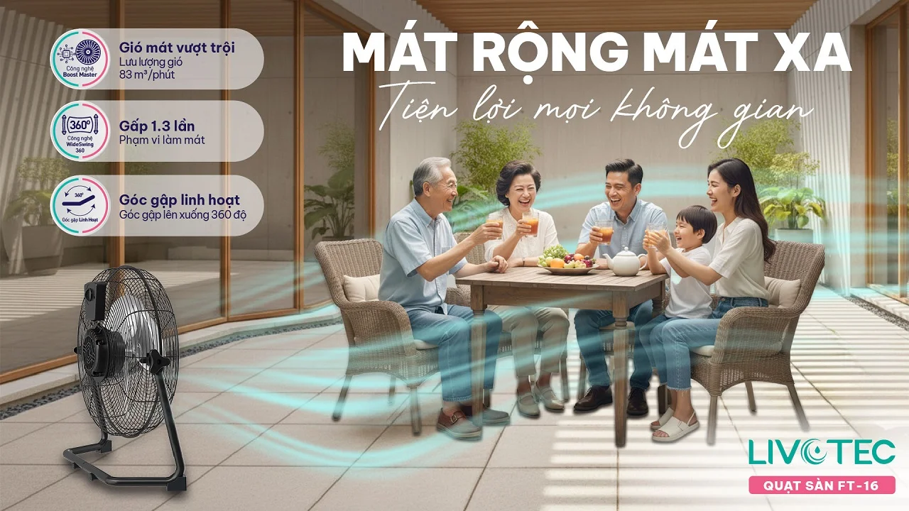 Quạt sàn Livotec FT-16 mát rộng, mát xa, linh hoạt cho mọi không gian