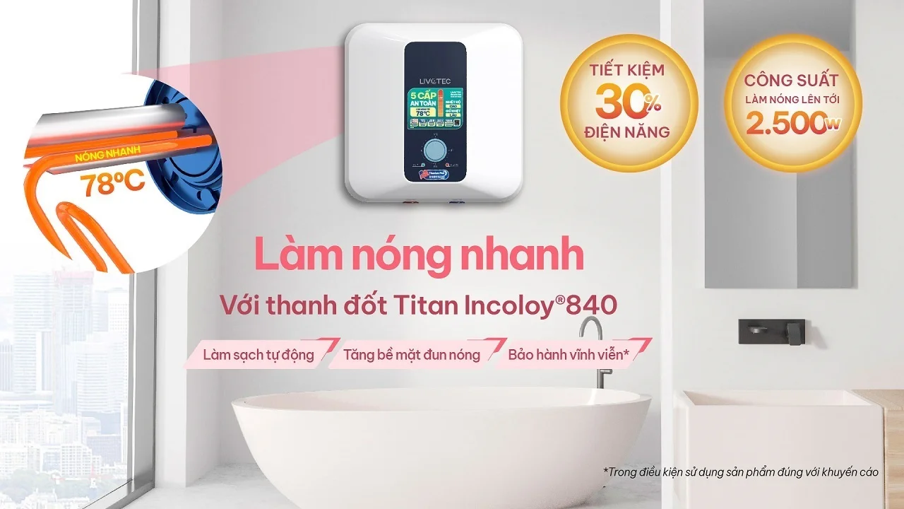 Bình nước nóng LWH-V15A25 thanh đốt Titan Incoloy 840 làm nóng nhanh