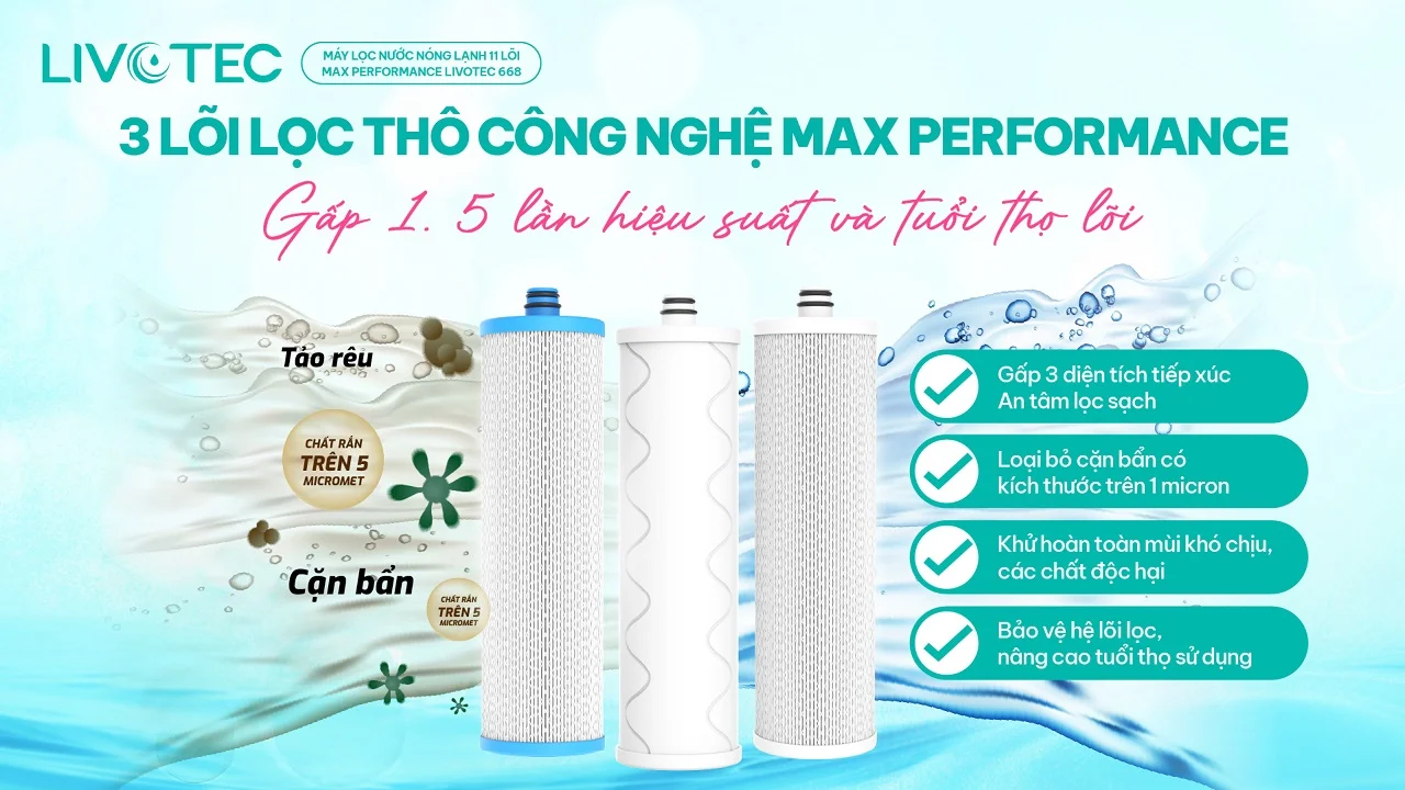 Livotec 668 dùng 3 lõi thô Max Performance tăng diện tích tiếp xúc nước