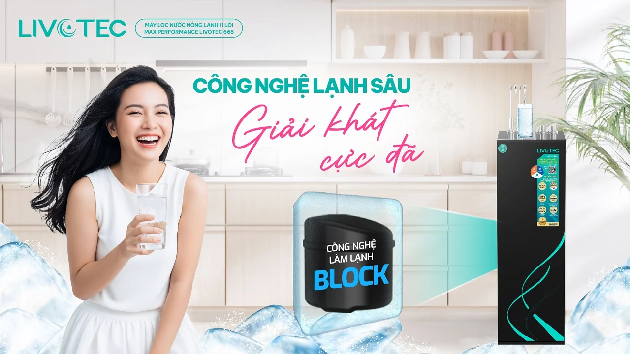 Máy lọc nước nóng lạnh Livotec 668 làm lạnh nhanh 8°C bằng công nghệ Block bền bỉ