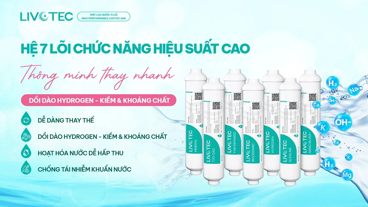 Máy lọc nước RO Livotec 662 có 7 lõi chức năng thay nhanh tiện lợi