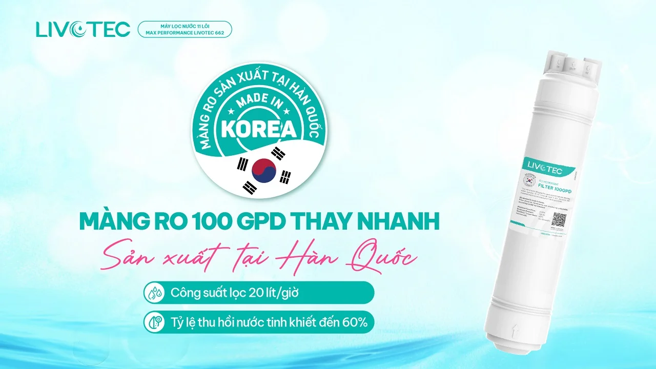 Máy lọc nước RO Livotec 662 dùng màng RO 100 GPD nhập khẩu từ Hàn Quốc