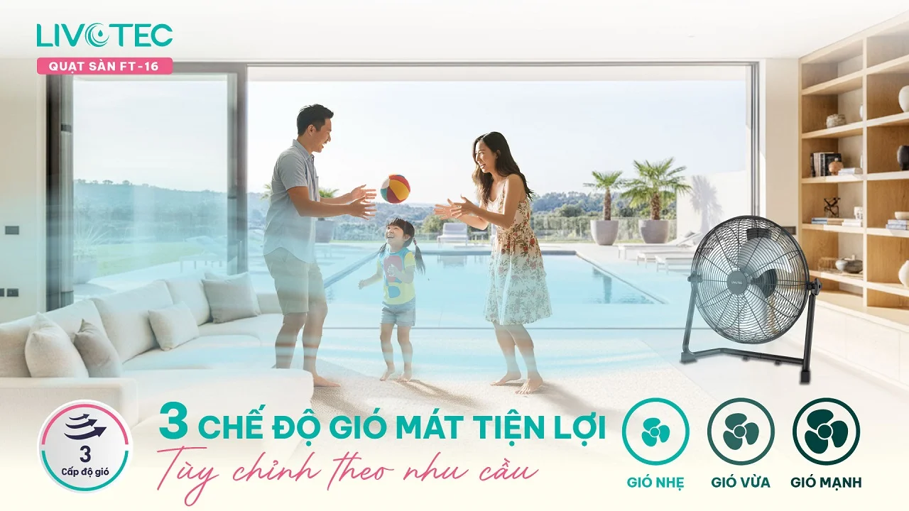 Quạt sàn Livotec FT-16 với 3 cấp độ gió tùy chỉnh theo nhu cầu làm mát