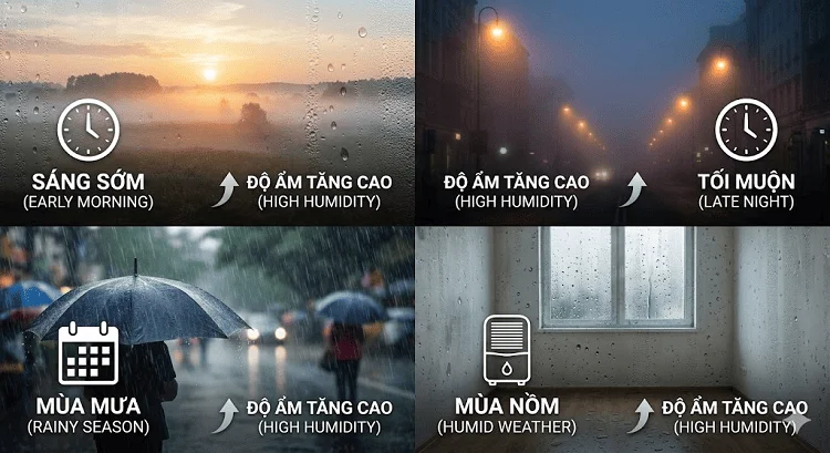Thời tiết trong ngày ảnh hưởng đến thời gian hoạt động của máy hút ẩm