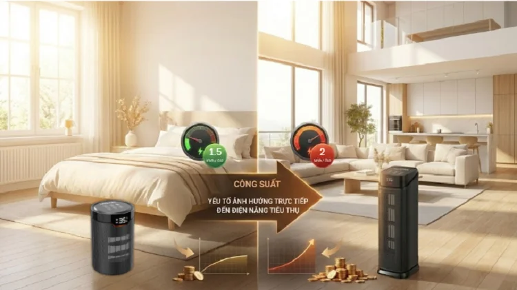 Công suất máy sưởi gốm ảnh hưởng đến điện năng tiêu thụ