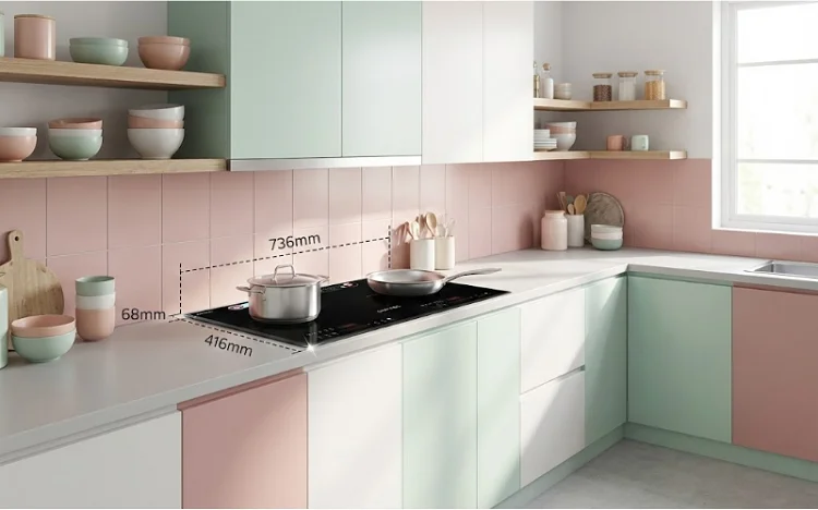 Kích thước bếp từ đôi (2 vùng nấu)