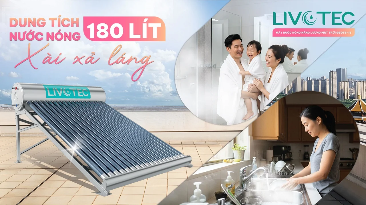 Máy nước nóng năng lượng mặt trời Livotec GBO58-18 dung tích 180 lít