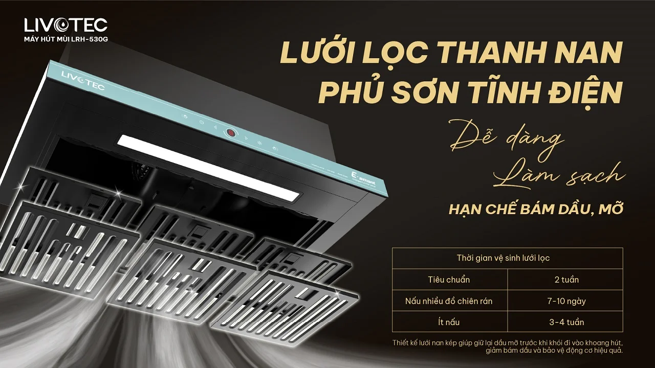 Máy hút mùi Livotec LRH-530G lưới lọc thanh nan dễ vệ sinh